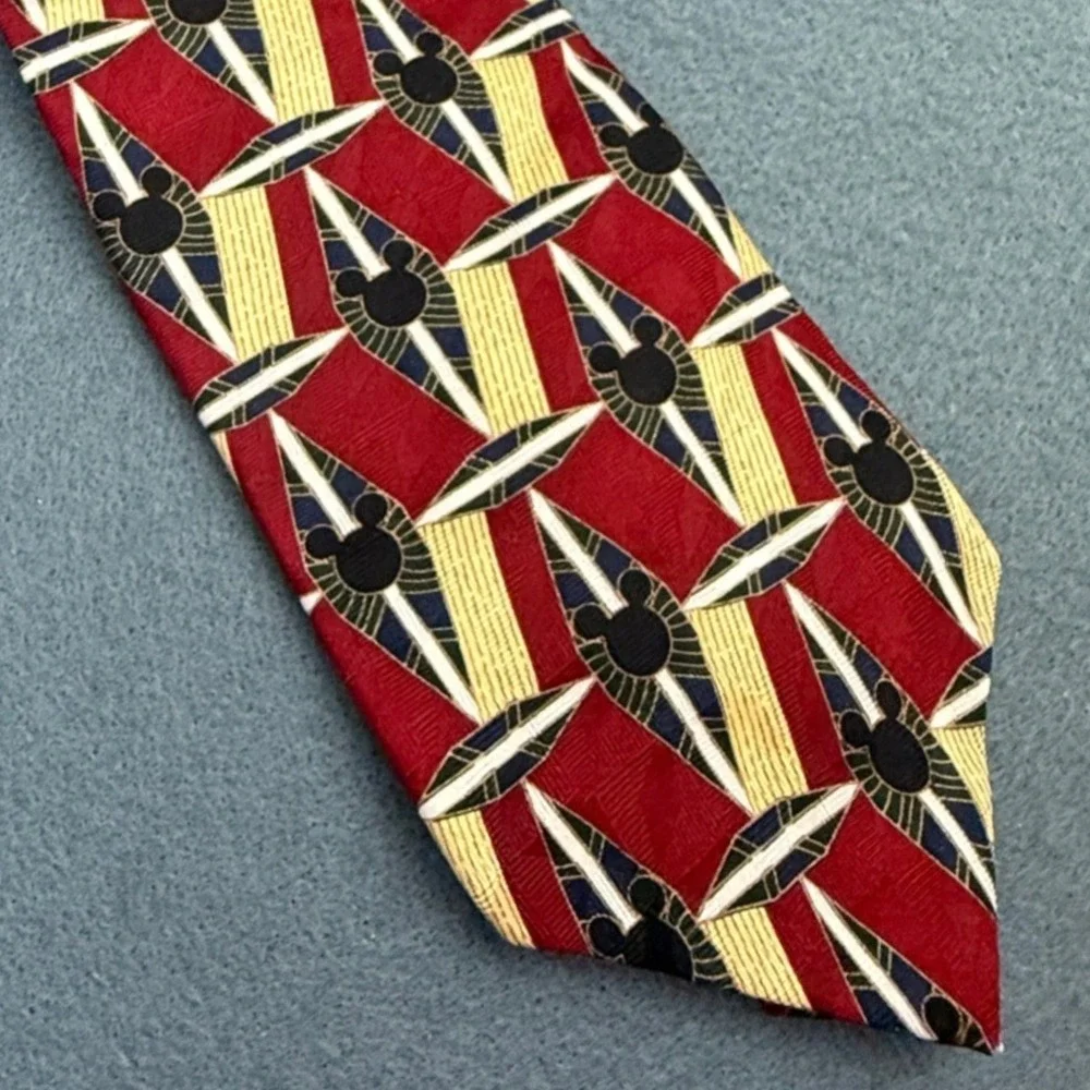 Mickey Inc Necktie Mens Geometric Mickey Mouse Silk Disney Retro Red Vintage 90s